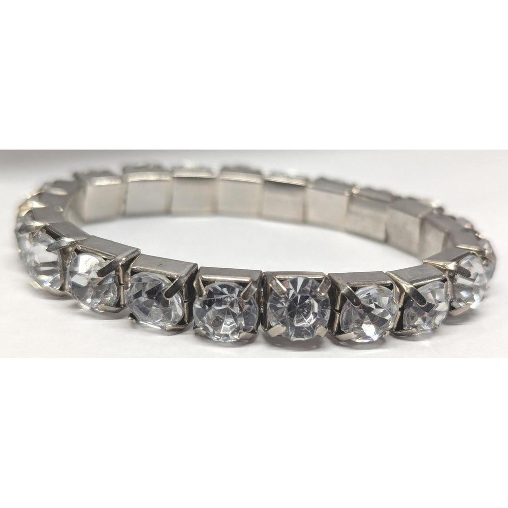 New Rhinestone Stretch Tennis‎ Bracelet Womens OSFM Silver Bridal Wedding Glam